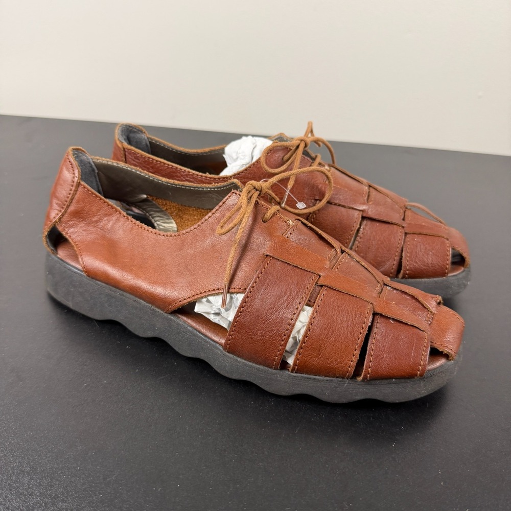 Aerosoles Fisherman Sandals Women's 10B Brown Leather Comfort Lace Up Casual